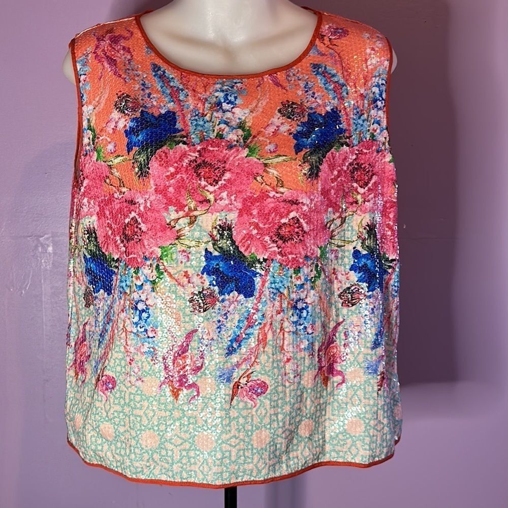 Dream Daily Women’s Sleeveless Floral Sequin Top Size Medium Sparkly Blouse